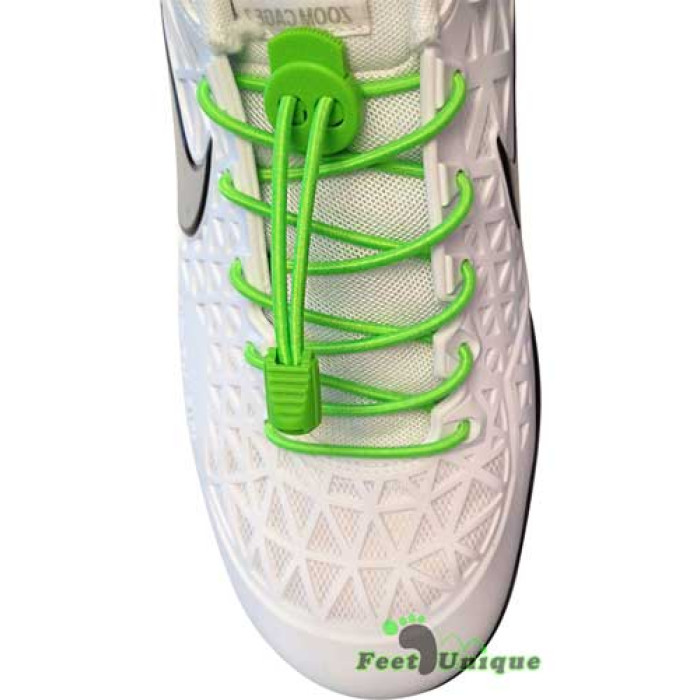 Elastische fluoriserend groene schoenveters met sluitsysteem